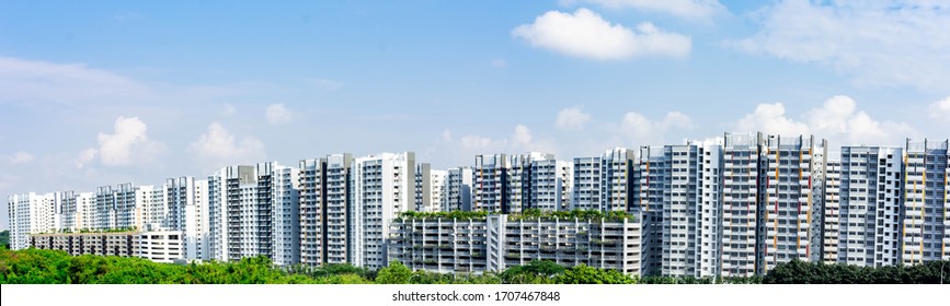 Panorama Shot Of Housing And Development Board Or HDB Residential Buildings, Singapore, March 30, 2020