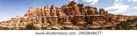 Panorama shot of mesas and buttes in canyonlands national park at sunny day in Utah, America, usa