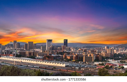 Panorama Shot Of Pretoria City Twilight During Sunset In Gauteng South Africa