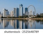 Panorama shot for Sharjah ferries wheel and sharjah lake