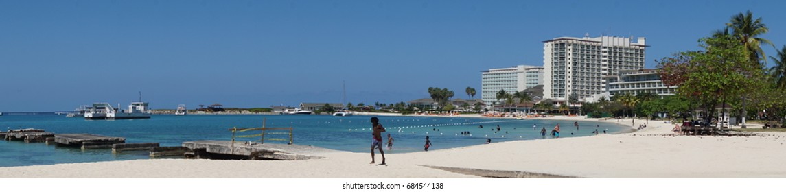 Panorama Showing Ocho Rios Bay Beach (Turtle Beach) In Ocho Rios, Jamaica