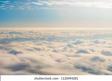 Panorama sky from altitude in the cumulus and layered stratus clouds sunset sunrise