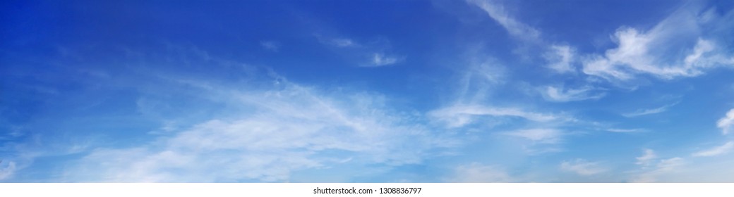 Panorama Sky With Cloud On A Sunny Day. Beautiful Cirrus Cloud.