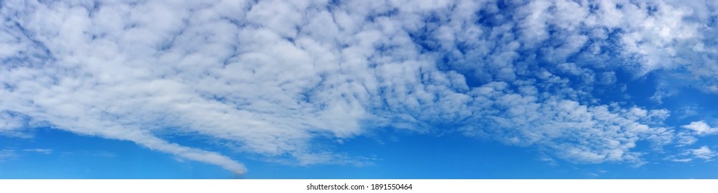 Panorama Sky With Cloud On A Sunny Day. Beautiful Cirrus Cloud.	
