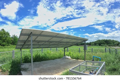 Panorama Solar cell panel isolate on sky ,renewable energy concept ,clean energy technology.