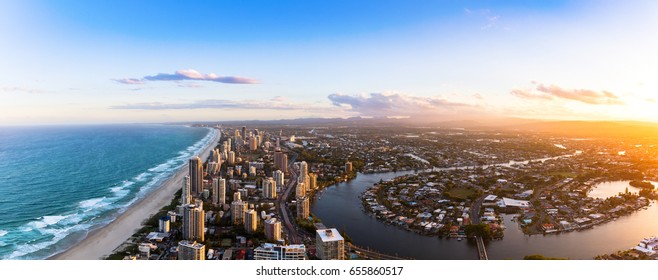 Panorama of Southern Gold Coast looking towards Broadbeach at dusk - Powered by Shutterstock