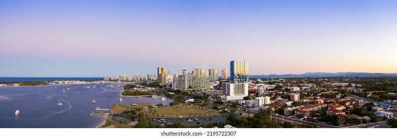 Panorama Of Southport And The Gold Coast Broadwater At Dusk, Queensland, Australia