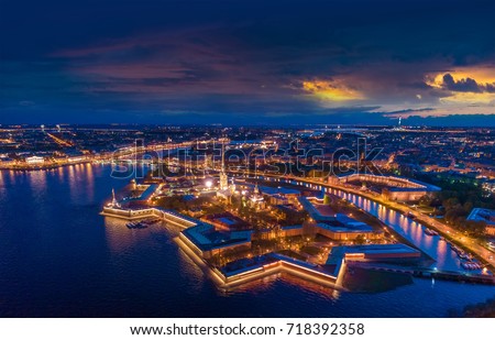 Panorama of St. Petersburg. View of the Peter and Paul Fortress. Petersburg from the air. Saint Petersburg. russia