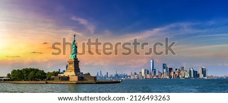Panorama of  Statue of Liberty against Manhattan cityscape background in New York City, NY, USA Foto d'archivio © 