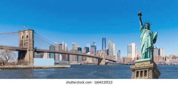 Panorama Statue Of Liberty New York Background