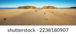 Panorama of Stingray Bay Beach, Middle Island and Merri Island, Warrnambool, Great Ocean Road, Victoria, Australia