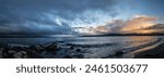 Panorama of Stormy Morning Sunrise over Lake Taupo, New Zealand