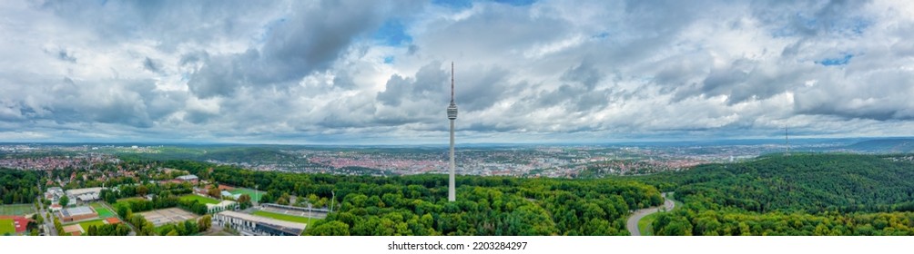 Panorama Of Stuttgart On A Cloudy Day, Skyline Of Stuttgart, Germany, Aerial Photo View With Tv Tower, Town Architecture, Travel Photo, Banner