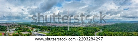 Panorama of Stuttgart on a cloudy day, Skyline of Stuttgart, Germany, aerial photo view with tv tower, town architecture, travel photo, banner