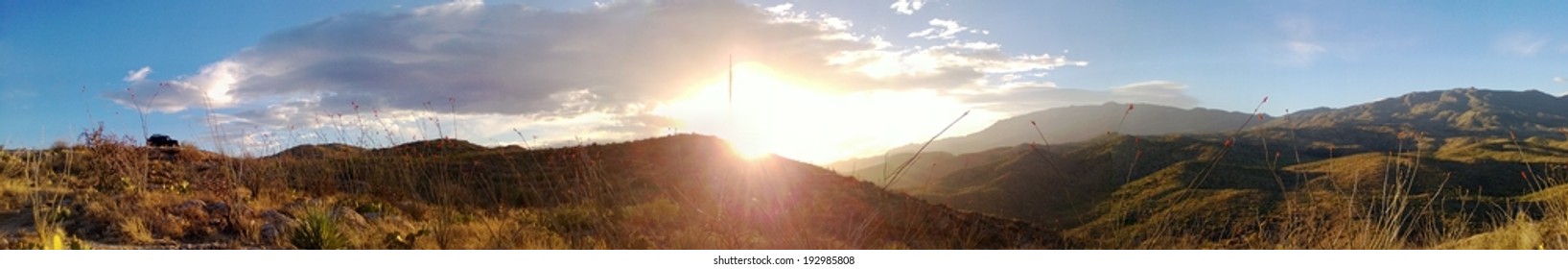 Panorama Of Sunrise In Redington Pass Near Tucson, Arizona.