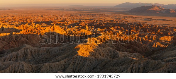 Panorama of Sunset in Anza Borrego State Park as viewed\
from Font\'s Point. 