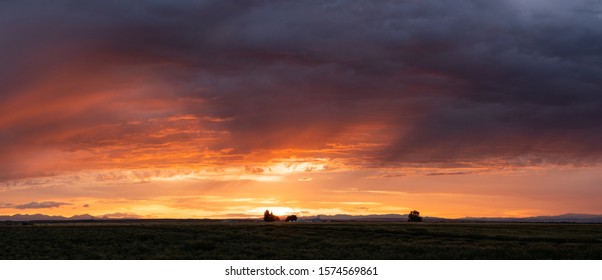 Panorama Sunset Over An Ag Field