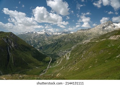Panorama of the Susten pass, which connects Innertkirchen in the canton of Bern with Wassen in the canton of Uri, Switzerland. Interlaken and its surroundings. - Shutterstock ID 2144131111