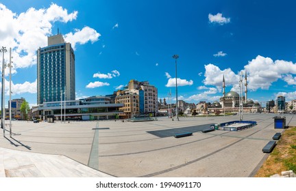 Panorama Taksim Square With No People In Empty Istanbul, Turkey