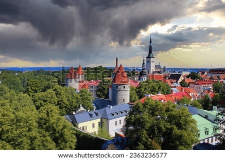 Panorama of Tallinn in Estonia (Baltic countries - Europe) - Old towers, gates and Saint Olaf church