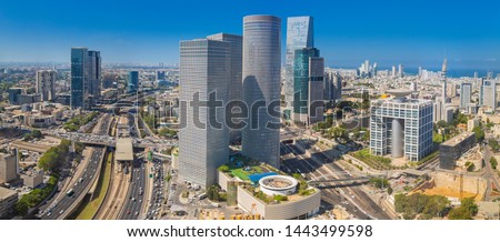 Panorama Of Tel Aviv Skyline,  Tel Aviv Cityscape Large Panorama At Day, Israel Foto stock © 