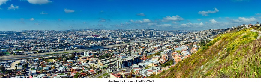 Panorama of Tijuana, Mexico, taken from a hill overlooking the city