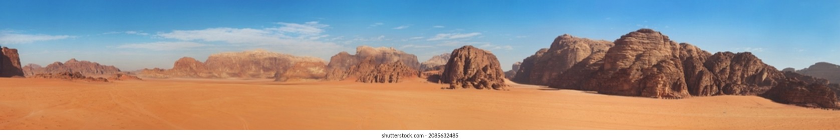 Panorama from the top of Little Bridge rock formation to the Wadi Rum desert - Powered by Shutterstock