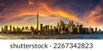 Panorama of Toronto skyline at sunset, Ontario, Canada