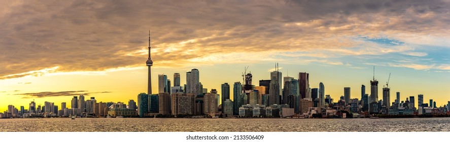 Panorama of Toronto skyline at sunset, Ontario, Canada - Shutterstock ID 2133506409