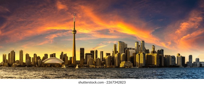 Panorama of Toronto skyline at sunset, Ontario, Canada