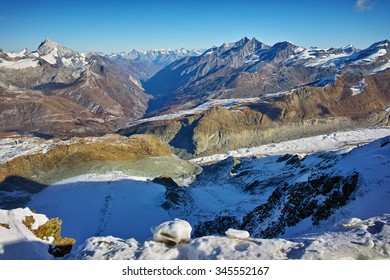 Panorama toward  village of Zermatt, Alps, Switzerland