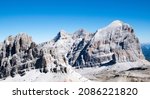 panorama towards the Tofana di Rozes in summer seen from Rifugio Lagazuoi on the dolomites of cortina d