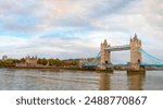 Panorama of the Tower Bridge, Tower of London and modern skyline on Thames river  - London, United Kingdom
