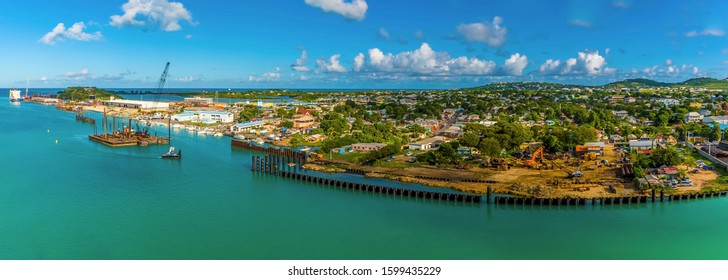A panorama view across the port in St Johns, Antigua