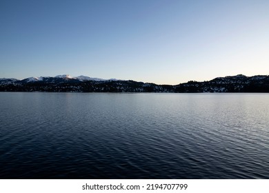 Panorama View Of The Andes Mountains And Aluminé Lake, At Sunrise, In Villa Pehuenia, Patagonia Argentina.