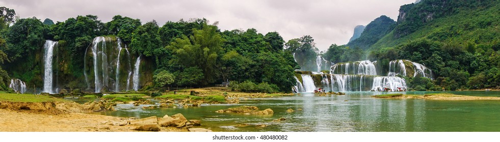 Panorama view of Ban Gioc - Detian waterfall in Vietnam - Powered by Shutterstock