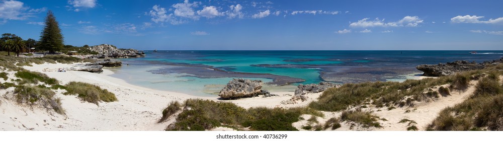 Panorama View Of Basin Beach, Rottnest Island, Australia. The Panorama Is A Composite Of 5 Separate Images.