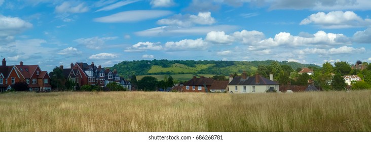 Panorama view of Box Hill in Surrey from Cotmandene in Dorking.