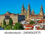 Panorama view of the Cathedral of Santiago de Compostela in Spain.