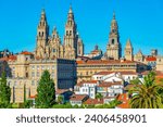 Panorama view of the Cathedral of Santiago de Compostela in Spain.
