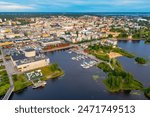 Panorama view of center of Finnish town Oulu.