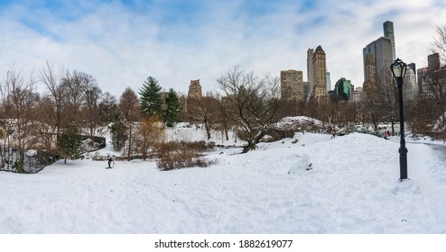 Panorama View Of Central Park With Skyline With Snow Coverd In Manhattan, New York City, USA.