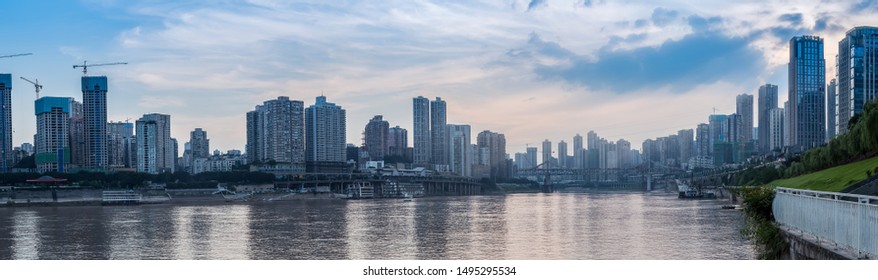 A Panorama View Of Chongqing Yuzhong District, And Jiangbei District.