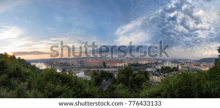 Similar – Sonnenaufgang über Prag und fliederfarbene Blumen