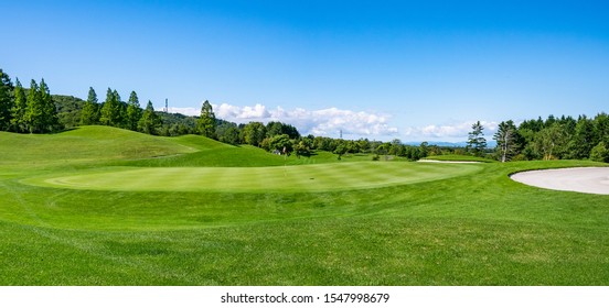 Panorama View of Golf Course with beautiful putting green. Golf course with a rich green turf beautiful scenery. - Shutterstock ID 1547998679