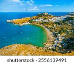 Panorama view of Greek town Lindos at Rhodes island.