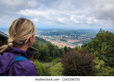 Panorama View From The Königstuhl With The Historic Mountain Railway In Heidelberg, Baden Wuerttemberg, Germany