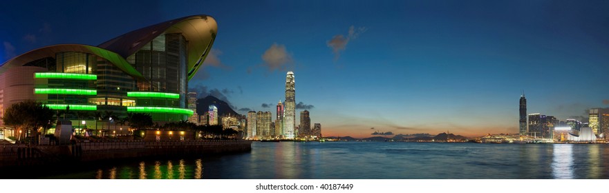 Panorama View Of Hong Kong Skyline (Convention And Exhibition Center)