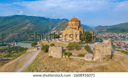Panorama view of Jvari Monastery during a sunny day in georgia