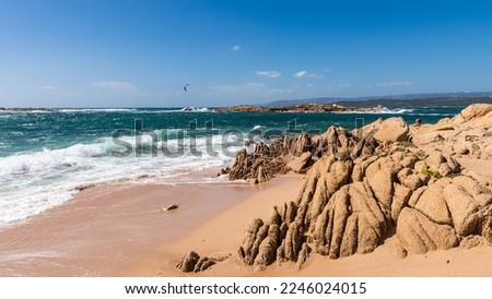 Panorama view of La Tonnara beach (Plage de la Tonnara) near Bonifacio, Corsica, France